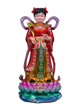 树脂铜彩金童玉女神像客厅摆件