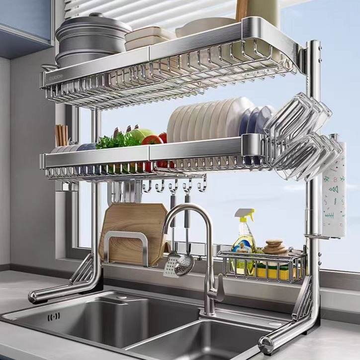 不锈钢伸缩水槽上沥水架碗碟架砧板架筷子架收纳架可调节