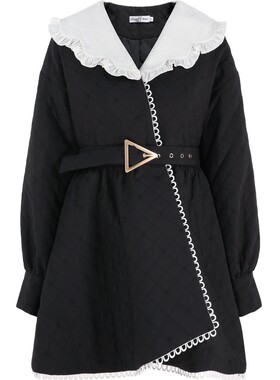 娃娃领黑色加厚棉衣棉服女冬季