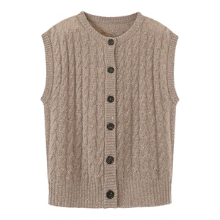 CHU楚妞[榛果]绵羊毛纱线细闪针织衫2025秋冬季新款女马甲背心