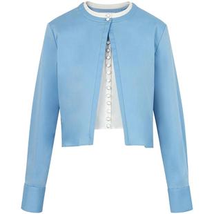 CALVINLUO 纽扣装饰假两件衬衫 24新品 白色蓝色乔欣同款