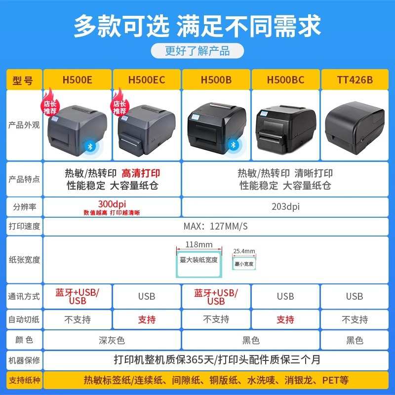 H500B 标签小票热敏打印机珠宝服装奶茶餐饮仓库标签热转印打印机