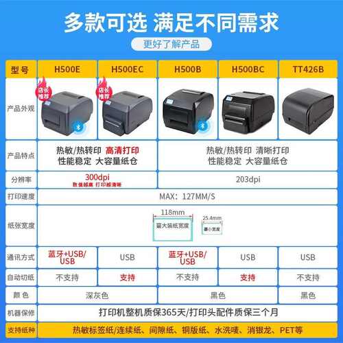 H500B 标签小票热敏打印机珠宝服装奶茶餐饮仓库标签热转印打印机