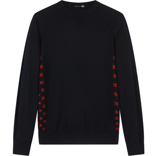 BM男士秋冬季打底羊毛羊绒衫字母提花毛衣男韩版潮流个性修身港风