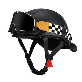 复古巡航摩托车半盔瓢盔翘尾头盔适用于夏季骑行电动机车皮盔3C