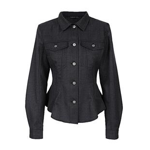 sdeer圣迪奥冬装女装休闲翻领撞色格纹不规则衬衫S21480507