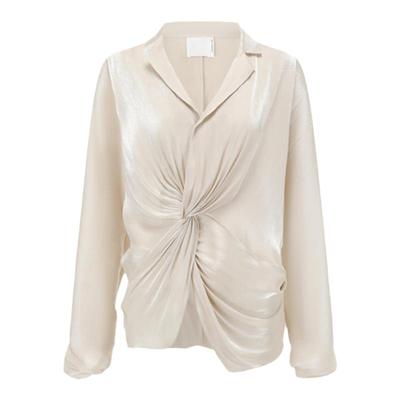 deepmoss缎感水泽扭褶连肩袖上衣