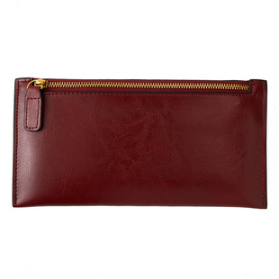 纯牛皮超薄长款拉链钱包简约百搭真皮防消磁多卡位大钞皮夹放手机