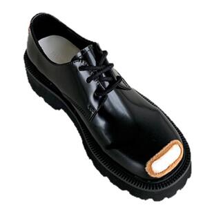 InkingPot彭姐 英伦风圆头厚底小皮鞋系带超轻便开边珠德比大头鞋