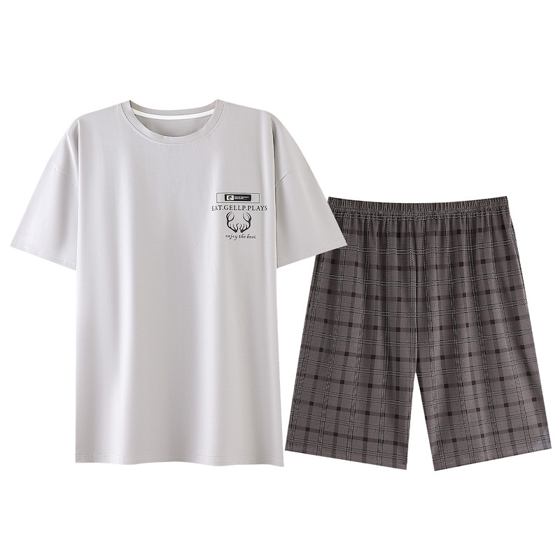 夏季男士全棉宽松短袖短裤睡衣