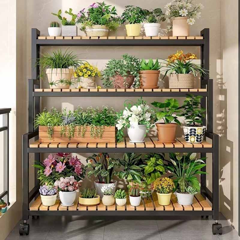 22025新款花架可移动带客厅置物架阳台阶梯室外多层花架子轮落地