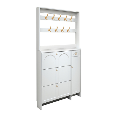 实木多功能翻斗鞋柜带衣架奶油风