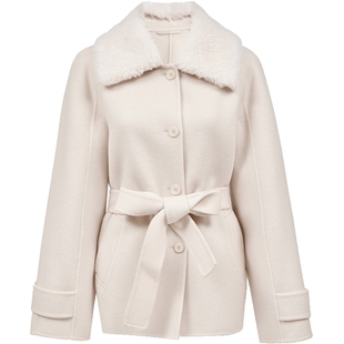 Vero Moda毛呢大衣2025秋冬新款含绵羊毛毛领含腰带插肩外套优雅