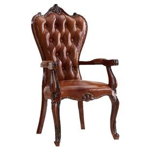 美式实木扶手椅子欧式真皮艺术软包舒适餐椅久坐椅书房家用电脑椅