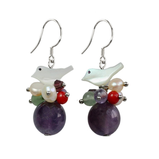 素元紫水晶夸张耳环纯银韩版精致时尚OL水晶小鸟耳饰民族手工礼品