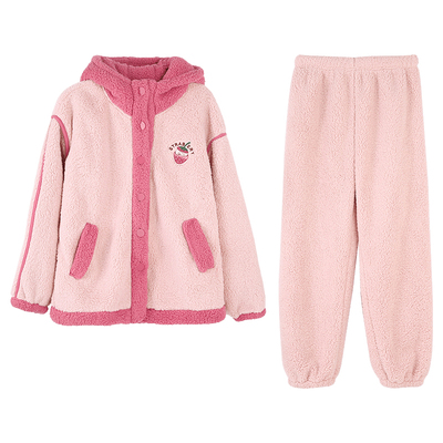 安之伴【巨保暖】北羔绒睡衣冬款加厚珊瑚绒秋冬季连帽家居服套装