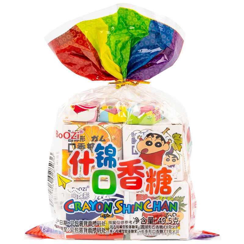 BoOZi蜡笔小新什锦口香糖 网红儿童趣味糖果 彩虹包装分享装49.5g