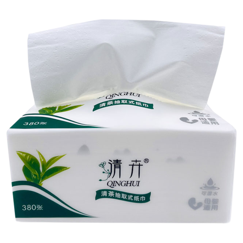 清卉380张80包纸巾抽纸面巾纸餐巾纸卫生纸家用餐饮饭店整箱10提