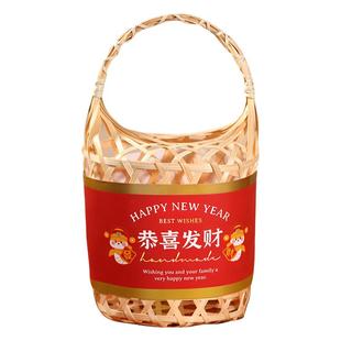 2026新年礼盒包装手提竹篓糖果零食盒子伴手礼马年年货礼品盒空盒
