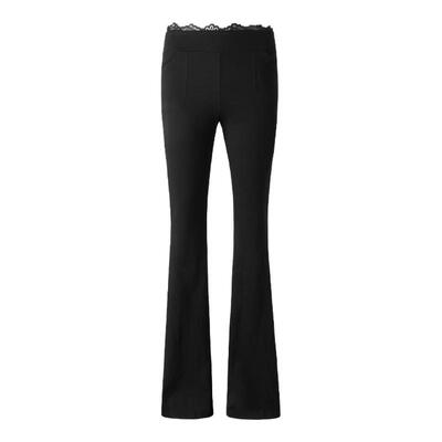 ourhour黑色腰头拼接蕾丝喇叭裤