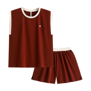 悦内带胸垫bra睡衣女夏季夏天夏款纯棉无袖背心短裤家居服防侧漏