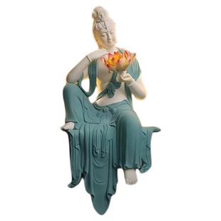 陶瓷水月自在观音佛像工艺品新中式禅意灯圈摆件客厅玄关家居装饰