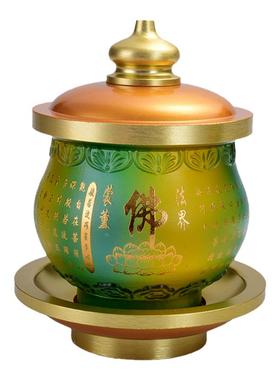 佛字绿色招财进宝摆件圣水杯