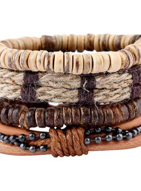 网红椰壳复古手串四件套装可调节ins轻奢民族风做旧手链饰品学生