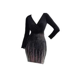 2026新款绒布长袖晚礼服女小个子黑色性感丝绒显瘦宴会短款连衣裙