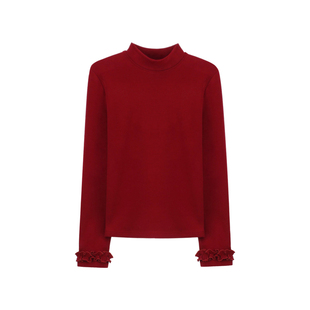 豆豆花边袖桑蚕丝发热绒加绒加厚修身高领长袖德绒打底衫-25DD291