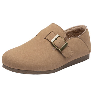 大东加绒勃肯鞋女2026新款冬季复古全包博肯鞋子棕色保暖毛毛棉鞋