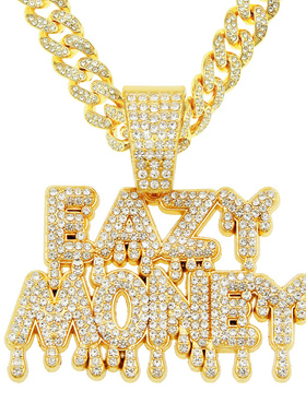 EAZYMONEY水滴满钻嘻哈项链男