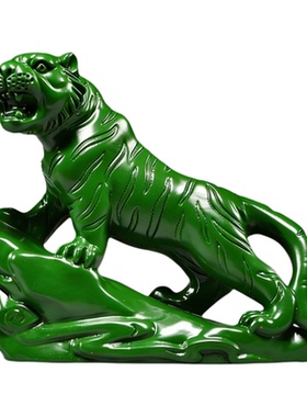 中式绿色老虎摆件树脂装饰品办公室店铺招财桌面摆件吉祥物工艺品
