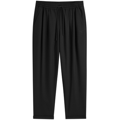 太平鸟男装 春秋季抽绳裤休闲长裤男黑色宽松直筒质感运动裤男