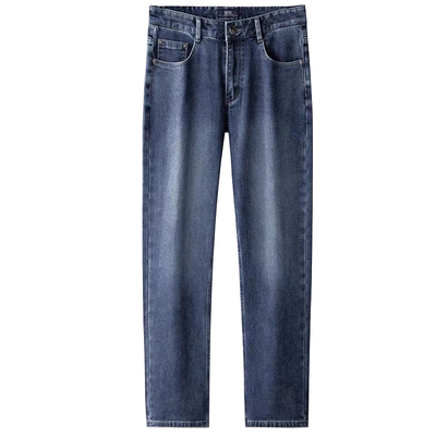 进口斜纹丹宁牛仔裤男秋冬新款蓝色弹力宽松直筒男士简约休闲裤子