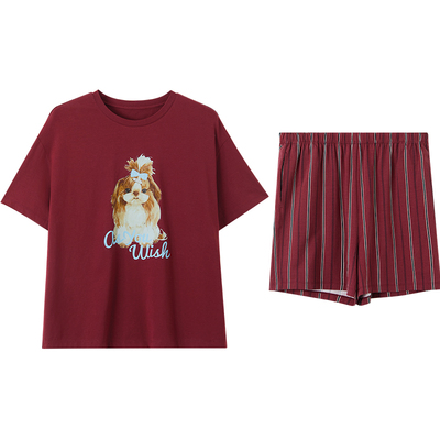 红豆男女士短袖睡衣红色本命结婚金榜题名凉感棉莫代尔家居服套装