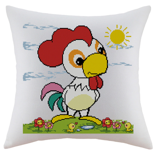 治愈系十字绣抱枕十字绣生肖鸡吉祥鸡卡通动漫沙发汽车靠垫自己绣