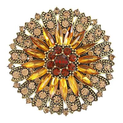 原创复古向日葵胸针合金女士服装装饰胸花镶嵌水钻固定别针配饰品