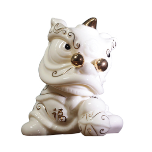 陶瓷狮子摆件一对家居饰品客厅装饰品桌面办公桌装饰电视柜玄关小