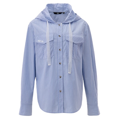 诱货蓝色蕾丝抽绳连帽衬衫女