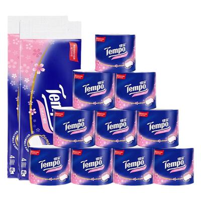 Tempo得宝樱花香味有芯卷纸4层加厚10卷卫生家用厕纸160g卷筒纸D1