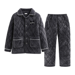 湖南省服睡衣男士2025新款冬高级特厚三层夹棉家居服可外穿加绒