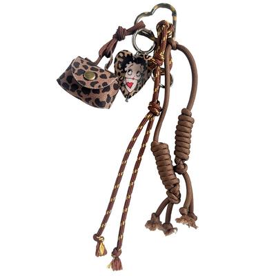 原创复古豹纹包包挂件棕色贝蒂diy钥匙扣挂饰miu系挂饰配饰小众