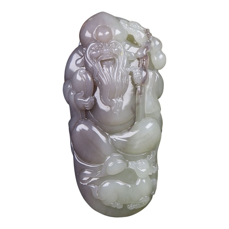 （古晨珠宝）青海和田玉烟紫寿星翁把件手玩摆件长寿282g