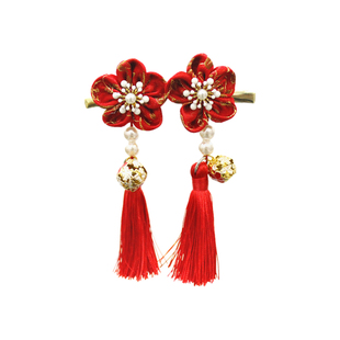 女童饰品和风发夹宝宝汉服拍照中国风头饰发喜庆花朵流苏发饰夹子