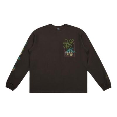 TBRE办公植物深棕纯棉长袖T恤