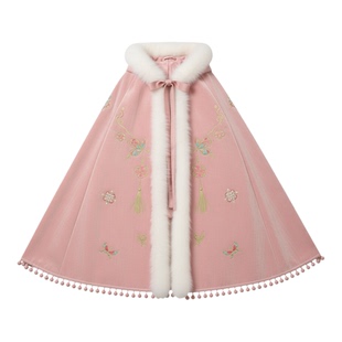 古风女童汉服紫色披风小女孩加绒加厚毛领斗篷超仙公主国风拜年服