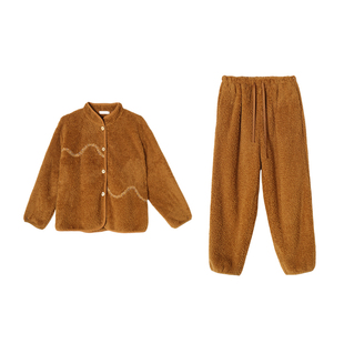 朵朵可可睡衣女2025秋冬新款虎纹波浪纹双面绒立领休闲保暖家居服