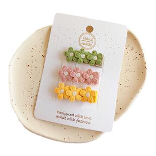 儿童秋冬新款花朵发夹宝宝奶咖色刘海夹全包布六个装女孩边夹发饰