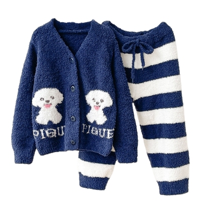 秋冬半边绒儿童睡衣亲子家居套装